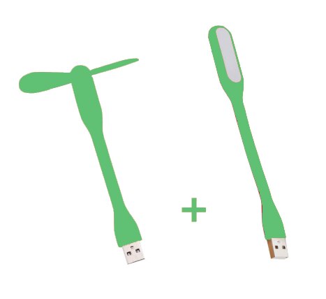 Mini Flexible Bendable USB Fan and USB LED Light Lamp USB Gadgets hand fan night light For Power Bank PC for Laptop: Green