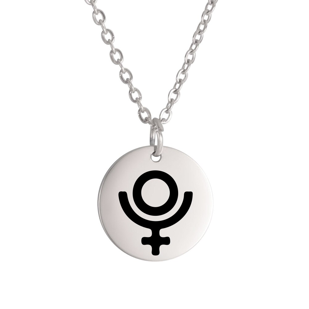 Dawapara Planeet Symbool Amulet Kleine Charme Ketting Jupiter Saturnus Pluto Neptunus Planetaire Alchemische Symbolen Roestvrij Staal: Oranje / Antique Bronze Plated