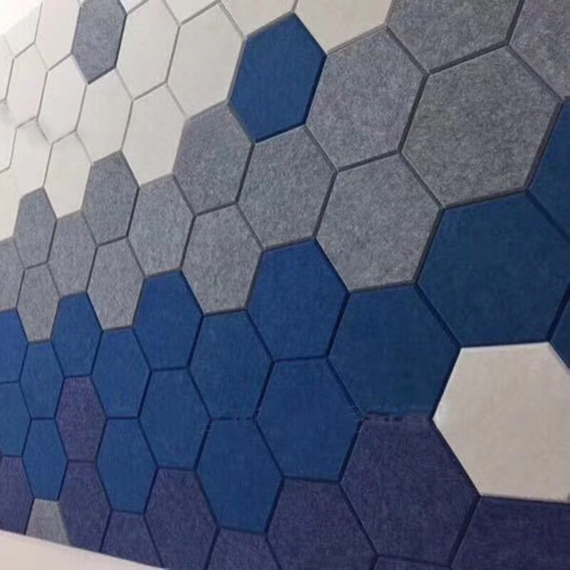 12Pcs Hexagon Acoustic Absorption Panel Board Polyester Fiber Felt Soundproofing Insulation Beveled Edges Wall Tiles