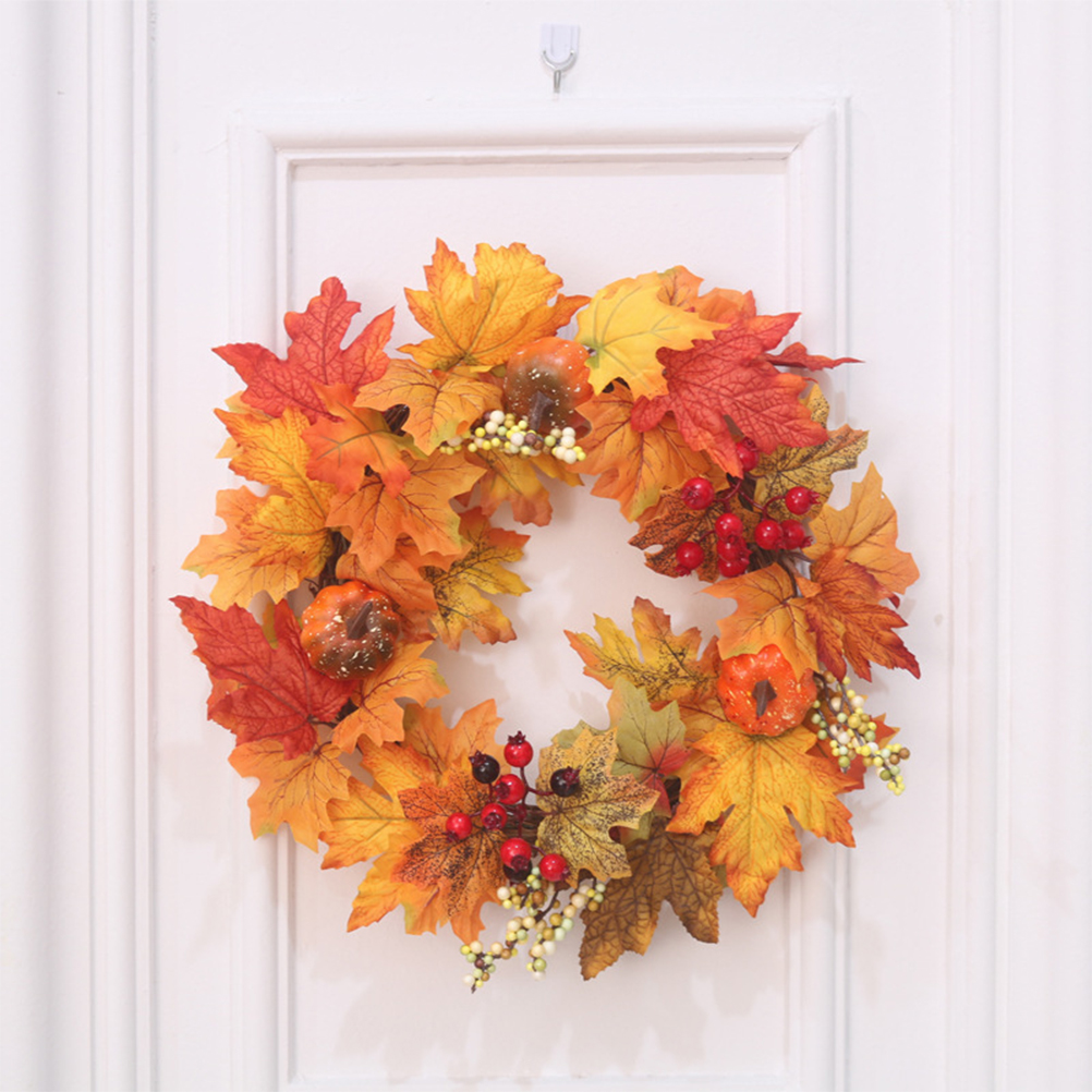 Guirnalda de Hojas de arce Artificial simulado, 30CM, guirnalda de hoja de arce de calabaza y bayas, decoración de pared para puerta, hogar, Navidad y Halloween