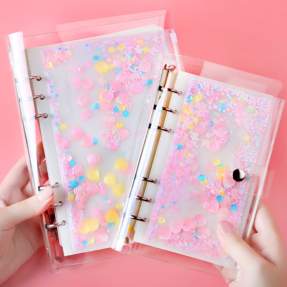 5Pcs Cute Folder Binder Pouch School Student Girls Sequins 6 Holes Refill Organiser for Binder Planner Diary Notebook File