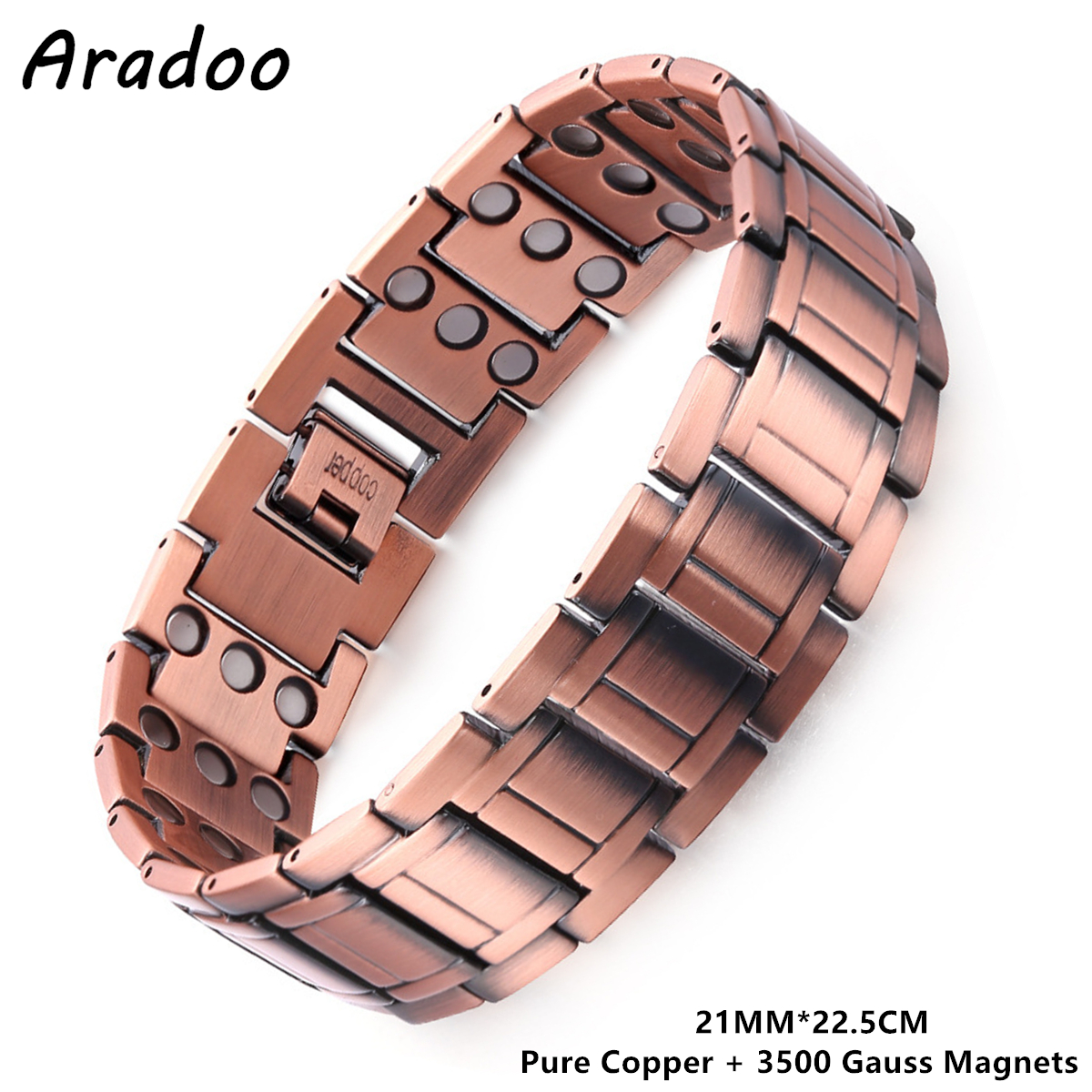 ARADOO Pulseras de acero de titanio con 3 imanes de neodimio Ultra resistentes, pulsera de eslabones de terapia magnética de salud ajustable: Verde oscuro