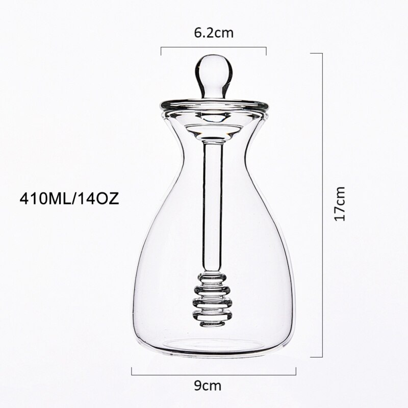 Jarra de miel hecha a mano Dipper 1/4 Uds frascos de vidrio para miel con caja 11oz/14oz honeypot con barra agitadora utensilios de cocina