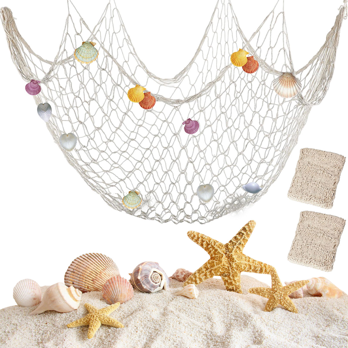 Visnet Katoen Decoratief Visnet 2-delig Visnet Decoratie Beige Nautische Zee Thema Wandkleden Visnet Vis