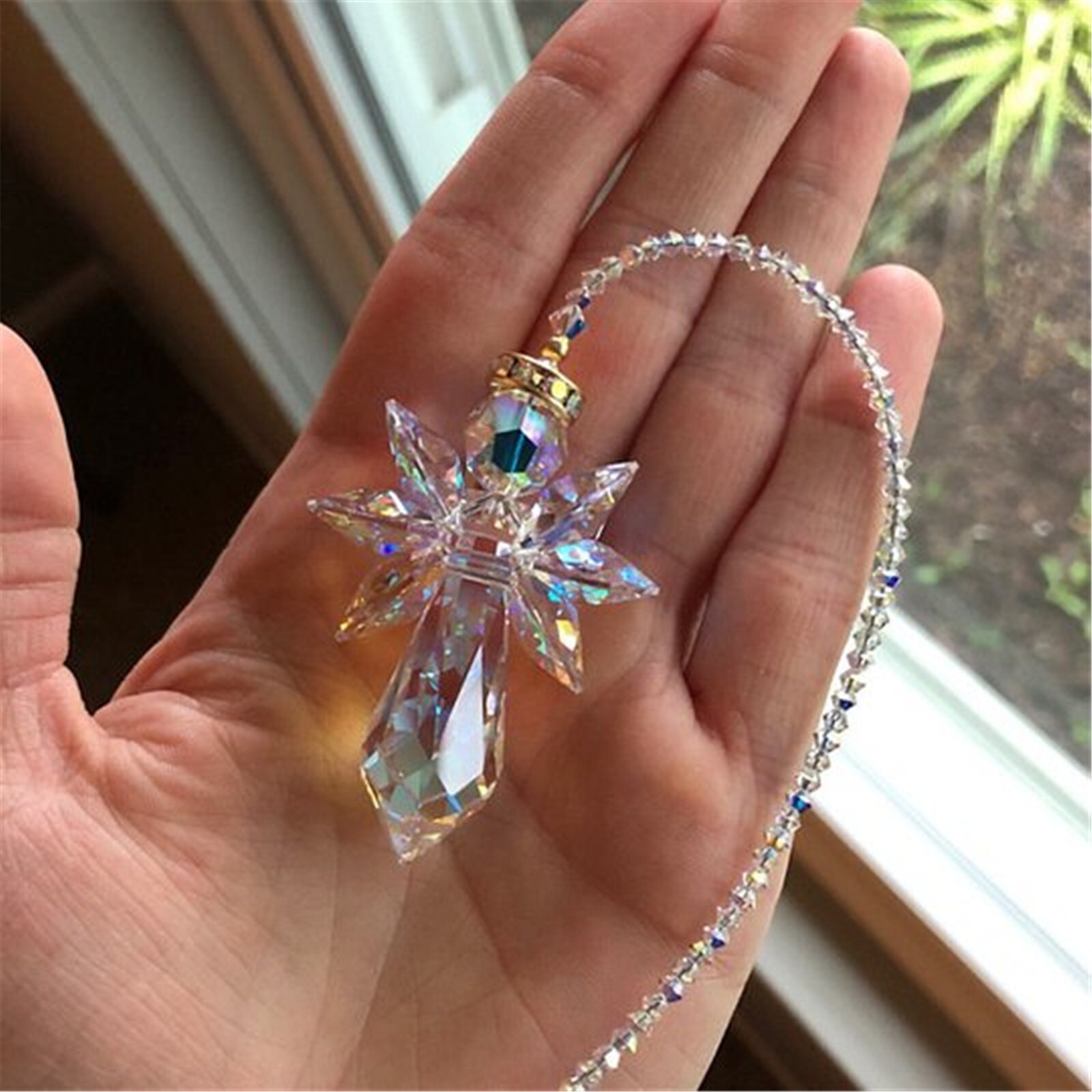 Crystal Hanging Decorations Modern Rainbow Angel Suncatcher Crystal Guardian Angel Rear View Mirror Car Charm Home Wedding Decor