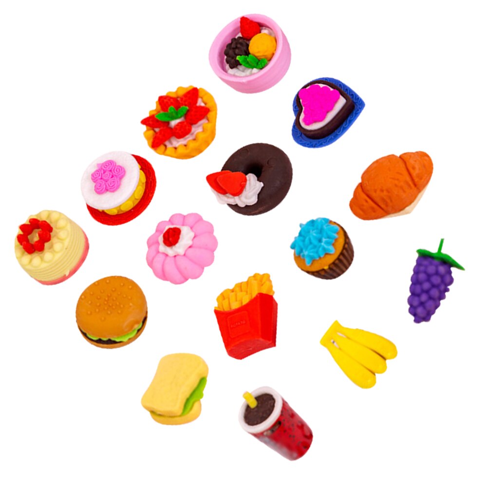 15pcs Kid Assorted Food Erasers Food Theme Erasers Cake Fruit Erasers (Random Style)
