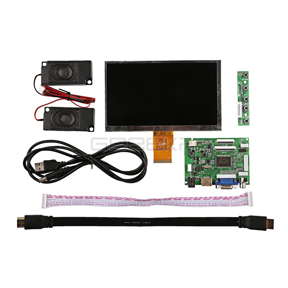 GeeekPi, pantalla LCD de 7 pulgadas 1024*600, Kit de pantalla con amplificador, 2 uds., altavoces para Raspberry Pi 4 B, todas las plataformas y PC
