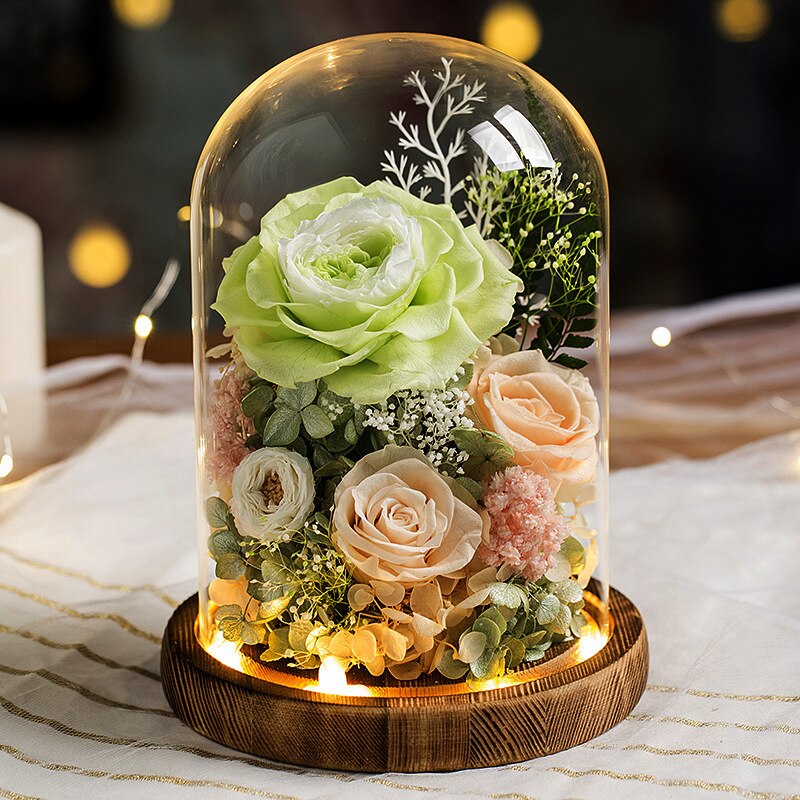 Warme Romantische Ewige Blume Handgemachte Konservierte Echt Rose Glas Abdeckung Unsterblich Blumen Valentines Schild Hochzeit Liefert: 2