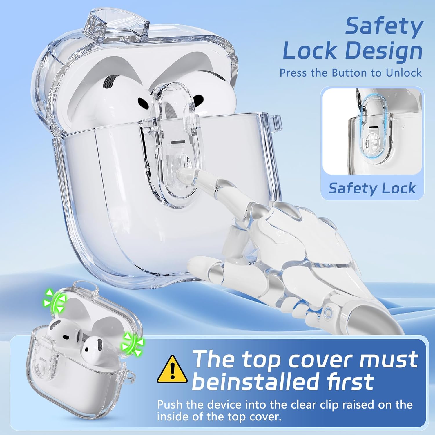 Funda transparente con cerradura de seguridad para Airpods 4 2024, funda suave de TPU antiamarilleo, carcasa protectora transparente para Apple AirPods 4th