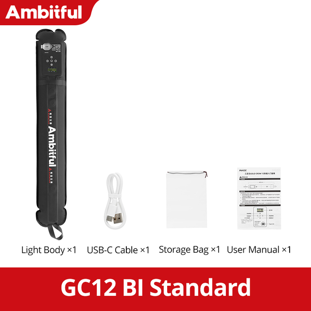 Ambitful GC12 Gold Crow 12 flexibele fotografieverlichting luchtlicht 2700K-6500K draagbare LED zacht licht opblaasbaar: Donkergrijs