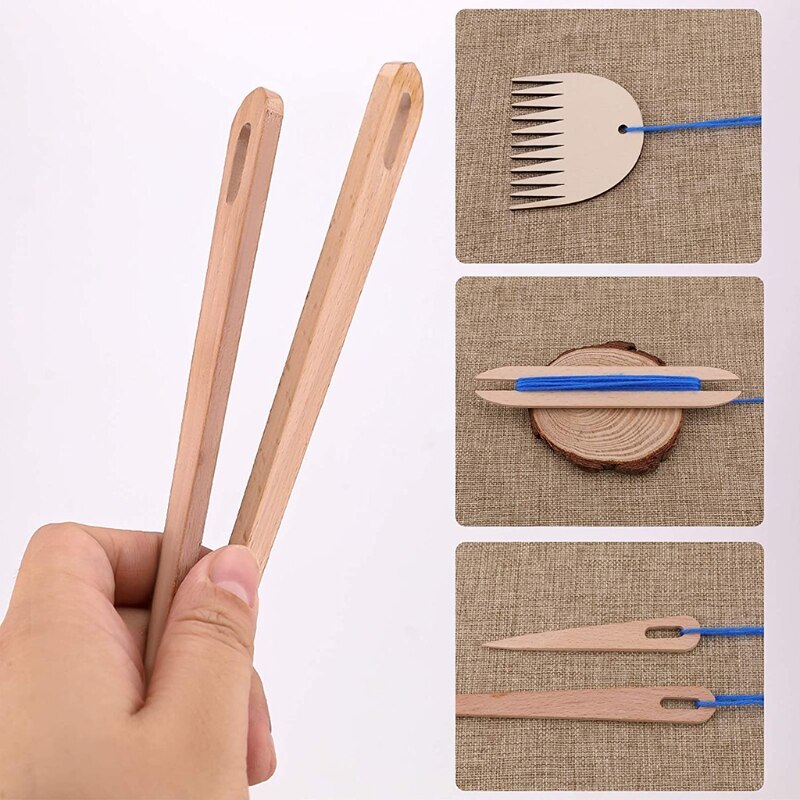 7 Pieces/Set Hand Weaving Loom Tools Set Wooden Knitting Tools Set Handmade Tapestry Making Tool DIY Handcraft Tools Set