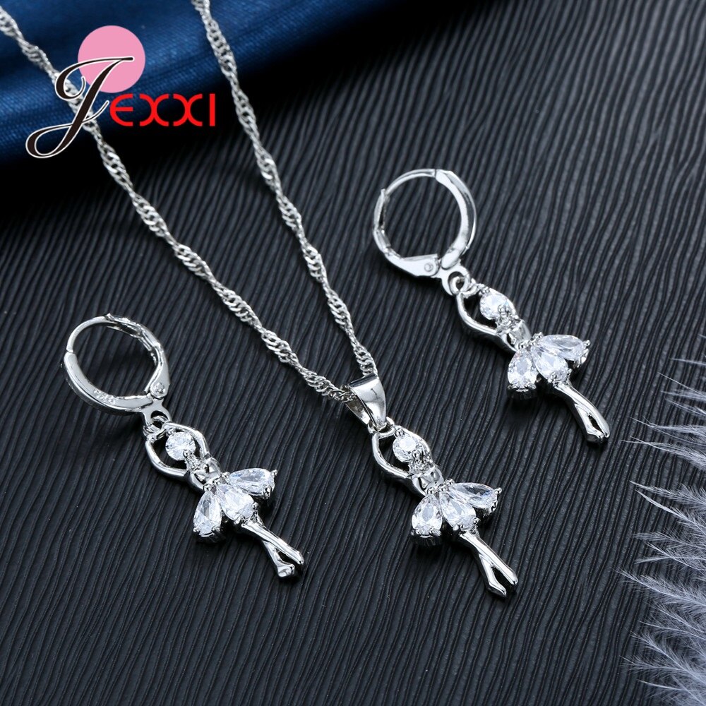 Pendant Necklace Hoop Earrings Sets For Engagment Party Real 925 Sterling Silver Crystal Jewellery