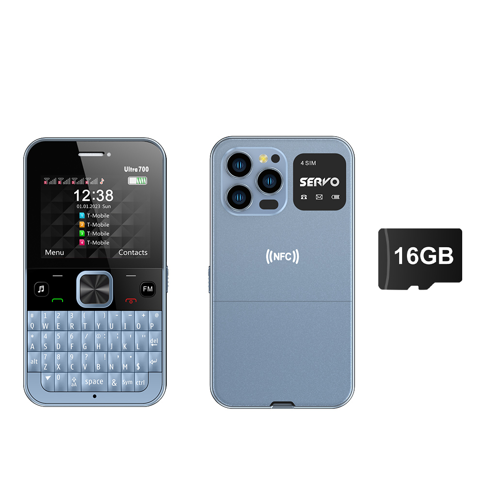 SERVO 4 SIM-kaart 4 stand-by QWERTY-toetsenbord Mobiele telefoon Snelkeuze Zwarte lijst FM-radio Zaklamp 2G GSM Mobiele telefoon Type C: GRIJS