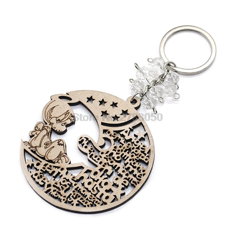 QX2E Key Ring Round Hang Hoop Angel Boys Girls Love Holy Grail Cross Wooden Pendants Keychain DIY Wedding Decorations: 5