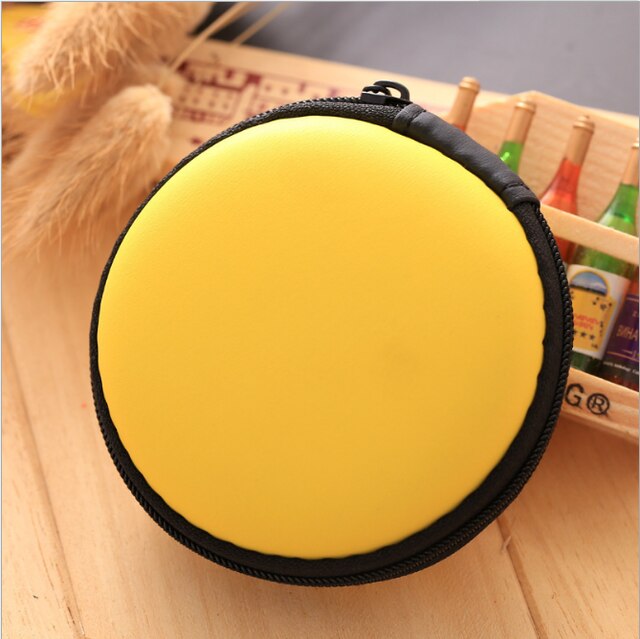 À prova de choque bolsa de moedas pequenos doces cor redonda sacos armazenamento organizadores fone ouvido bolsa: Yellow