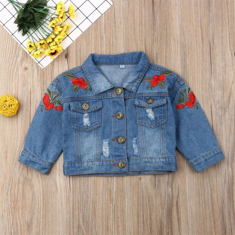 1-5 Years Baby Girl Jacket Embroidery Denim Casual Coat Button Outerwear Toddler Kids Coat Outerwear Autumn Clothes