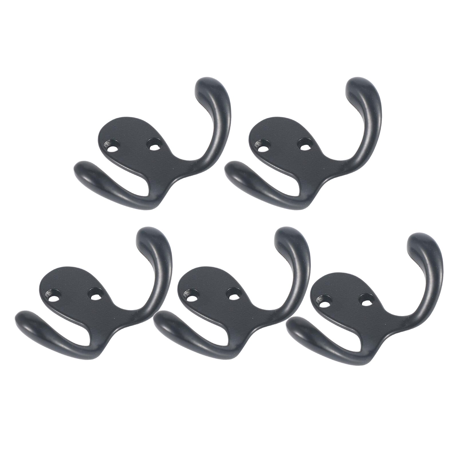 5Pcs Double Prong Coat Hooks Wall Mounted with Screws Robe Hooks Utility Hooks for Coat, Scarf, Bag, Towel, Key, Cap, Cup, Hat: Black