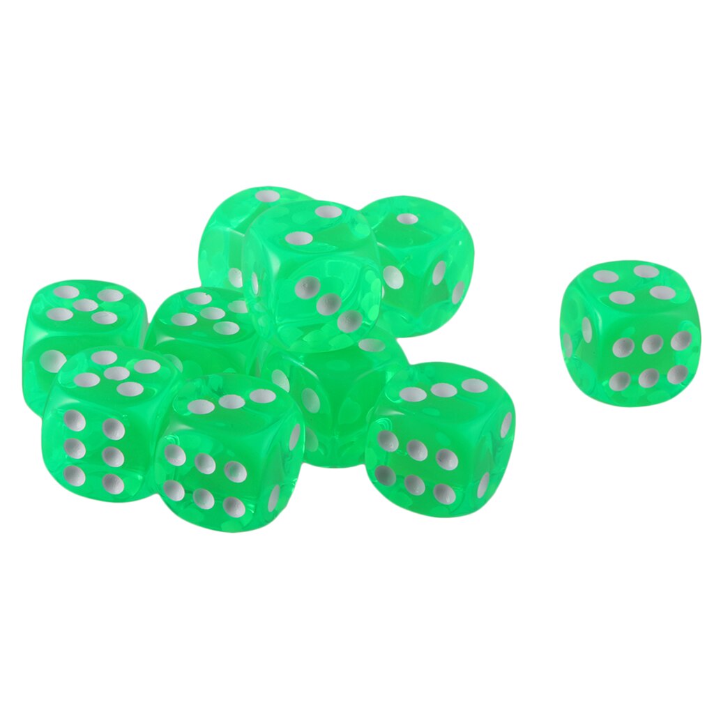 Set of 10 Acrylic Dice Six Side Dices 16mm Square Dice for TRPG DND Game: Green