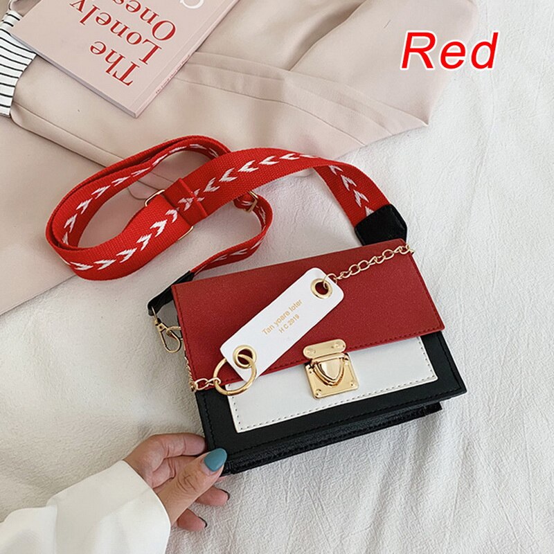 Crocodile pattern Shoulder Women's Matte Contrast Color Shoulder Messenger Bag Small Square Bag сумка женская: Red4