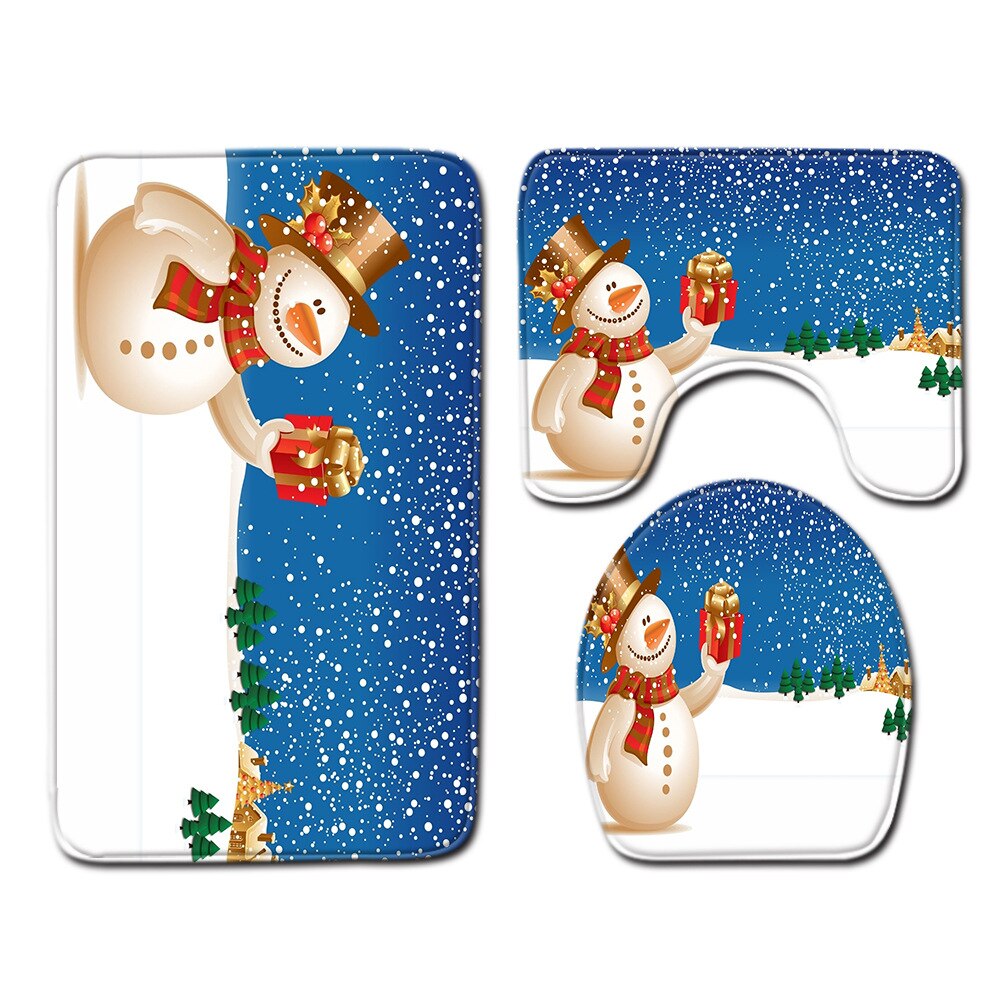 Kerstbadmat toilet driedelige set vloer thuis antislip voering schuim duurzame hoes douchematten badmattenset: Q190705-a047 / 5080cm