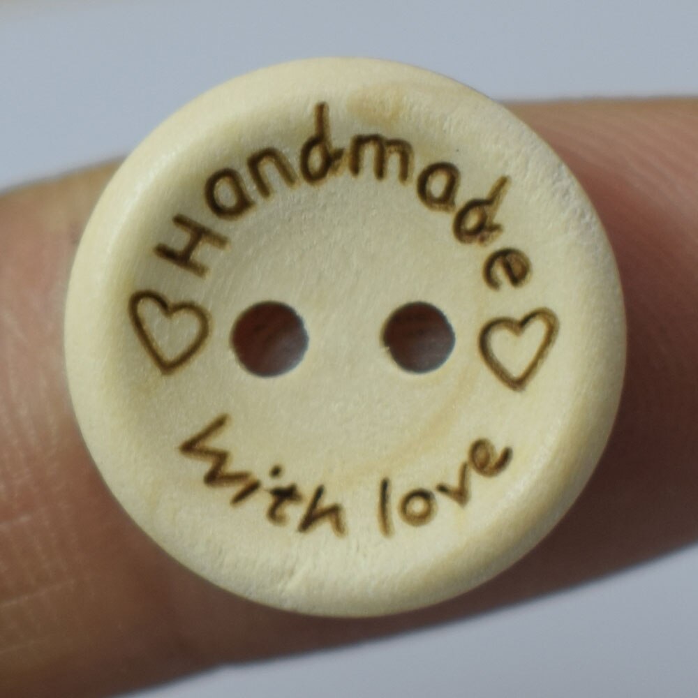 100 stuks handgemaakte houten knoopjes met letters en 2 gaten in natuurlijke kleur, doe-het-zelf naaien, houten knopen voor handwerk, scrapbooking 15/20/25mm: 1 / 15mm
