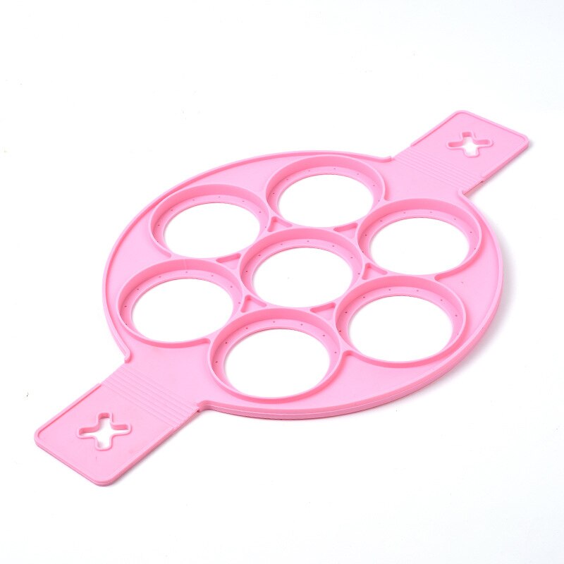 Pannenkoek Maker Hart/Ster/Ronde Vormige 7 Gaten Anti-aanbak Siliconen Bakvorm Ring Gebakken Ei Voor Familie Koken keuken Gereedschap: Round Pink