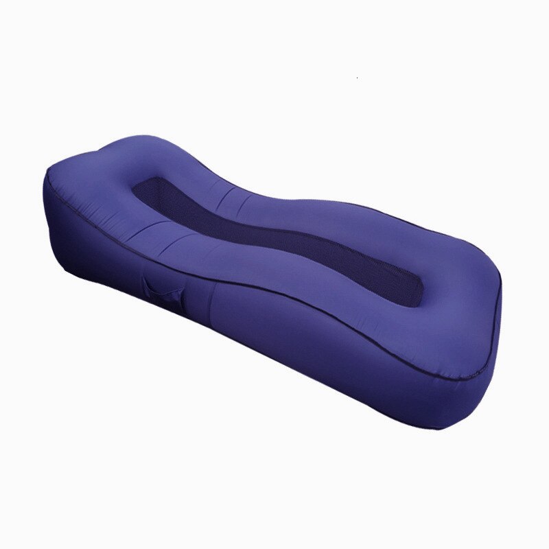 Top bærbar læg doven taske 100%  nylon vandtæt camping sovepose oppustelig luft sovesofa hangout liggestol laybag: Marine blå