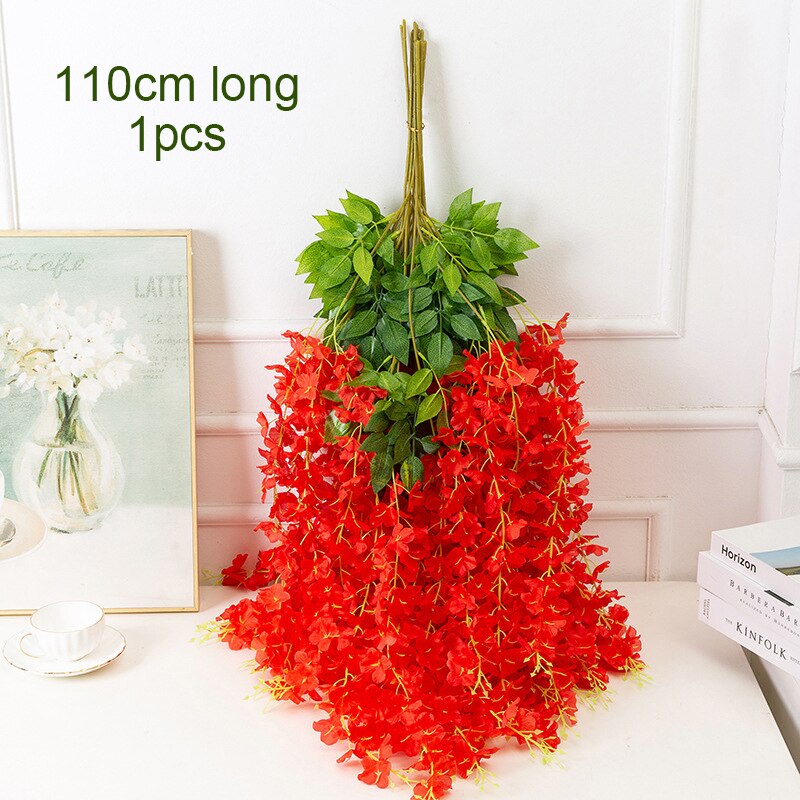 1PC 110cm Silk Wisteria Flowers White Hanging Flower For Decor Artificial Plants For Wedding Party Wall Decoration DIY Home: 11