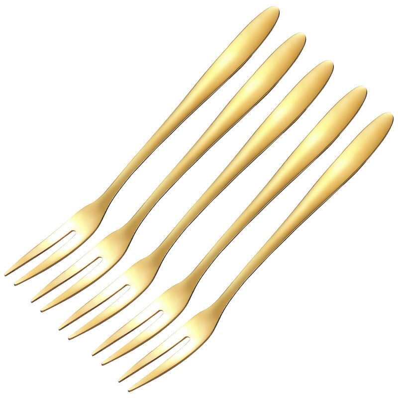 Fruit Fork Set Stainless Steel Fruit Fork INS Nordic Fruit Stick Fruit Plug Cute European Style Small Luxury: Golden Fruit Fork   Five Pieces