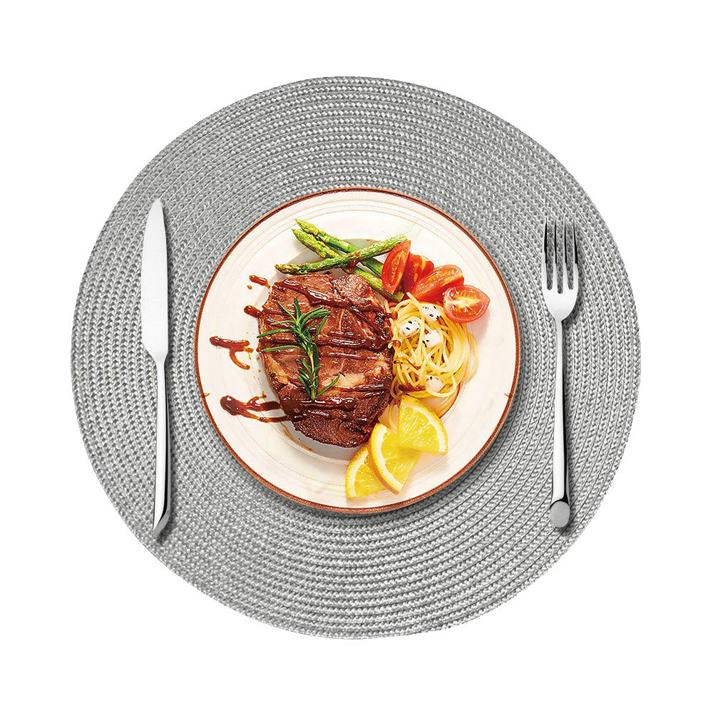 Mantel Individual redondo de 38cm para el hogar, tapete aislante de PP para mesa de comedor, tapete de comedor tejido biodegradable para cocina, mesa de comedor de Navidad, decoración de: Beige