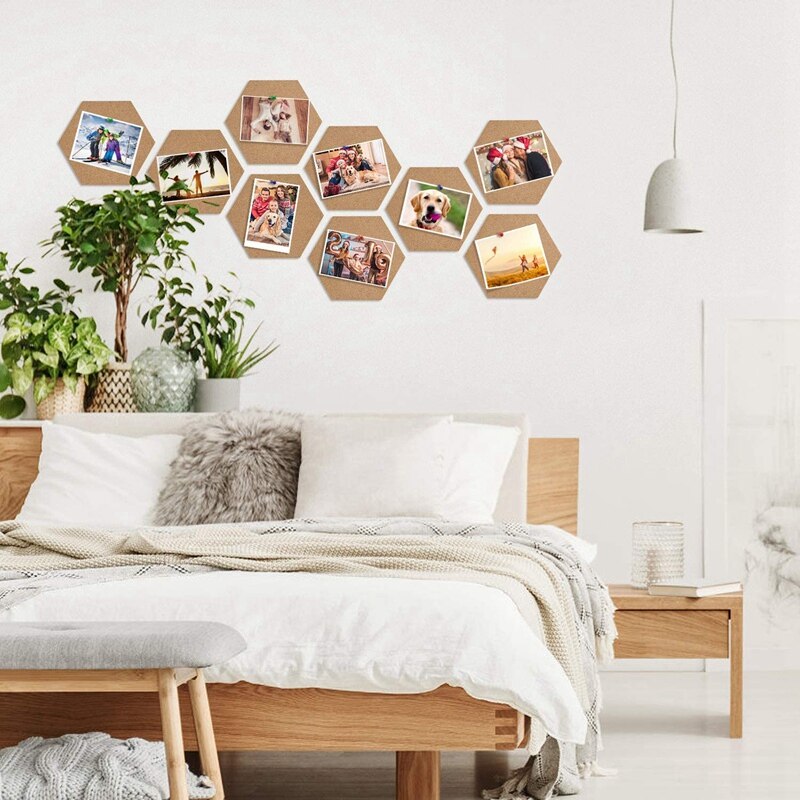 8Pcs Hexagon Zelfklevende Kurk Tegels Met 50 Push Pins Voor Muur Bulletin Boards Foto 'S Office Memo En Thuis decor