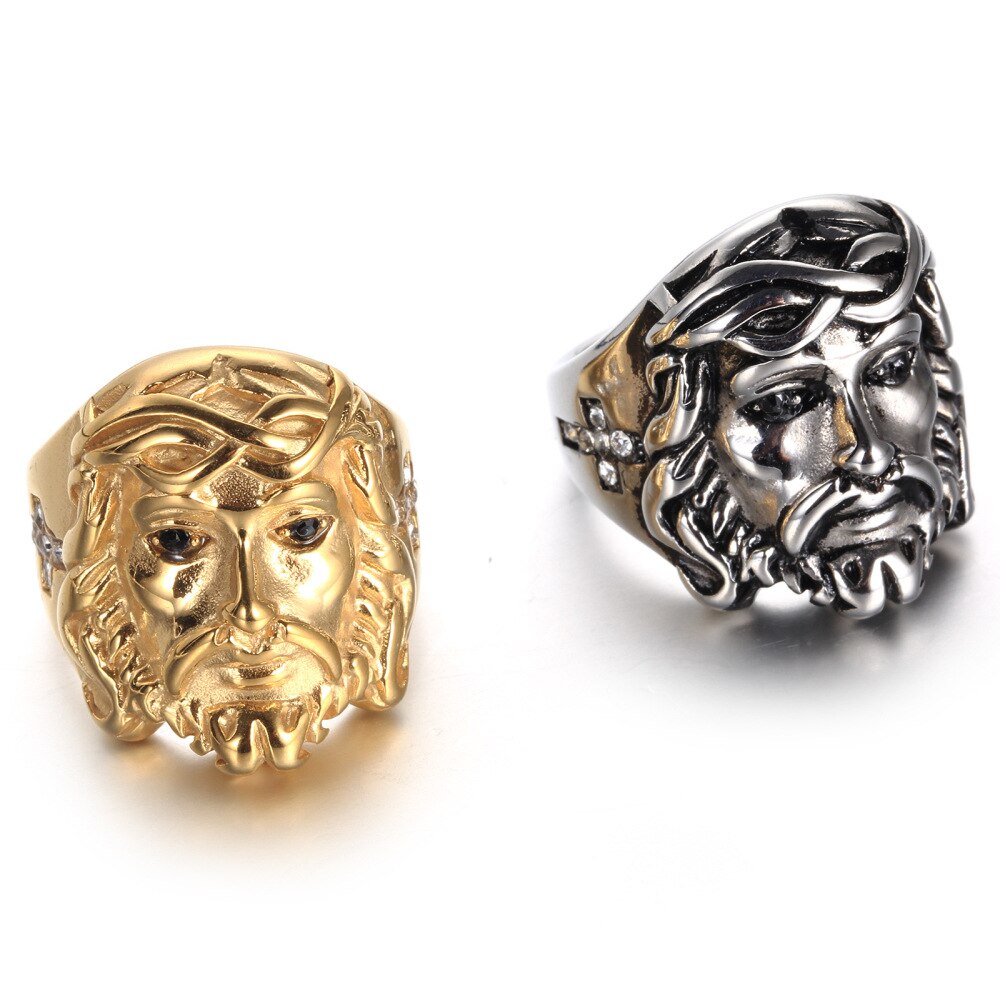 or anneaux cristal croix jésus hommes bague en acier inoxydable de Punk chrétien religieux anneau bijoux