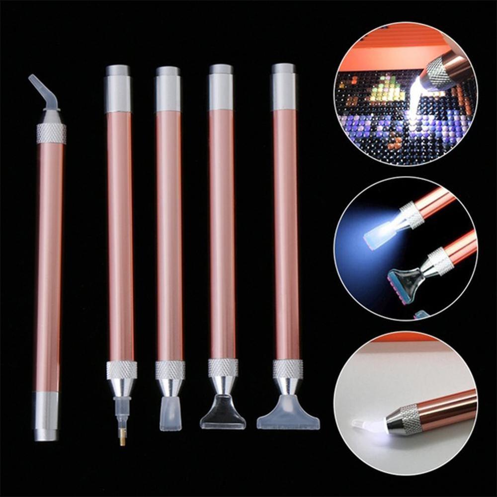 1Pc 5D Diamond Painting Tools Lighting Point Drill Pen with 5 Styles Head Sross Stitch Tool DIY Embroidery Crafts [NO BATTERY]