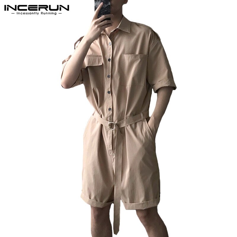 INCERUN Herren Gesamt-spielanzug Taschen Halbes Gürtel Hosen Harajuku Gesamt Männer Ladung Overall Streetwear S-5XL