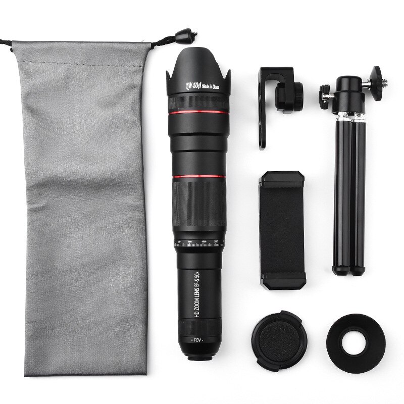 HD 50X Phone Lens Camera Telephoto Zoom Monocular Telescope Lens SelfieTripod For All Smartphones Adjustable Cell Phone Lenses