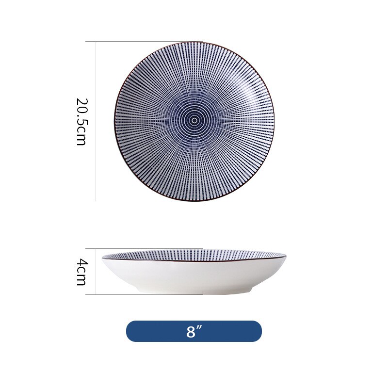 Vajilla de estilo chino con blanco y azul para pintar a mano de 8 pulgadas, platos de cerámica para fruta, ensalada, sopa: N