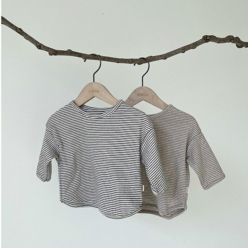 5431 Classic Stripe Newborn Baby T Shirt Long Sleeve Cotton Baby Boys Tops Casual Girls Bottoming T Shirts 0-2 Years Baby Tops