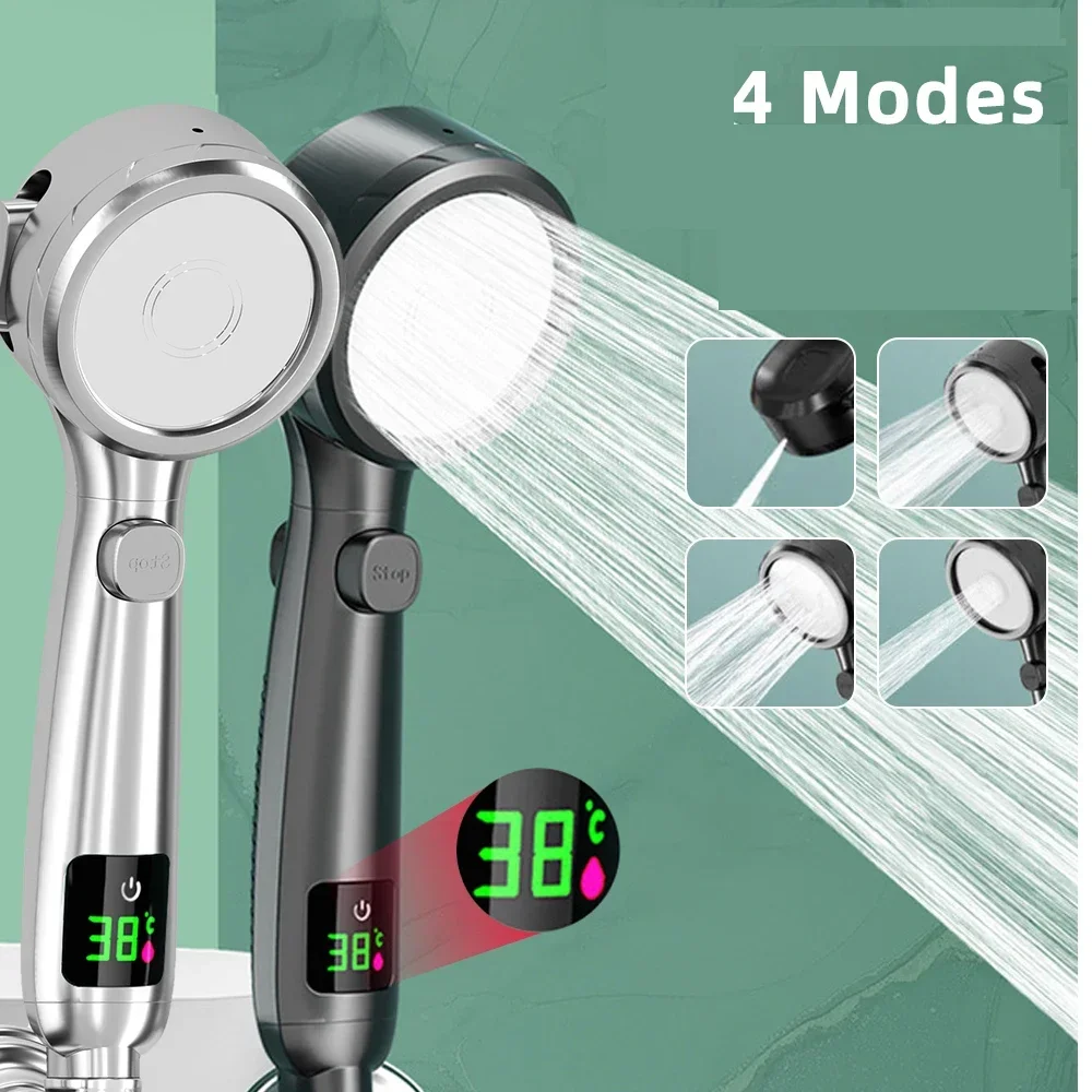 Pommeau de douche à économie d'eau, haute pression, pulvérisateur réglable, affichage numérique LED de la température