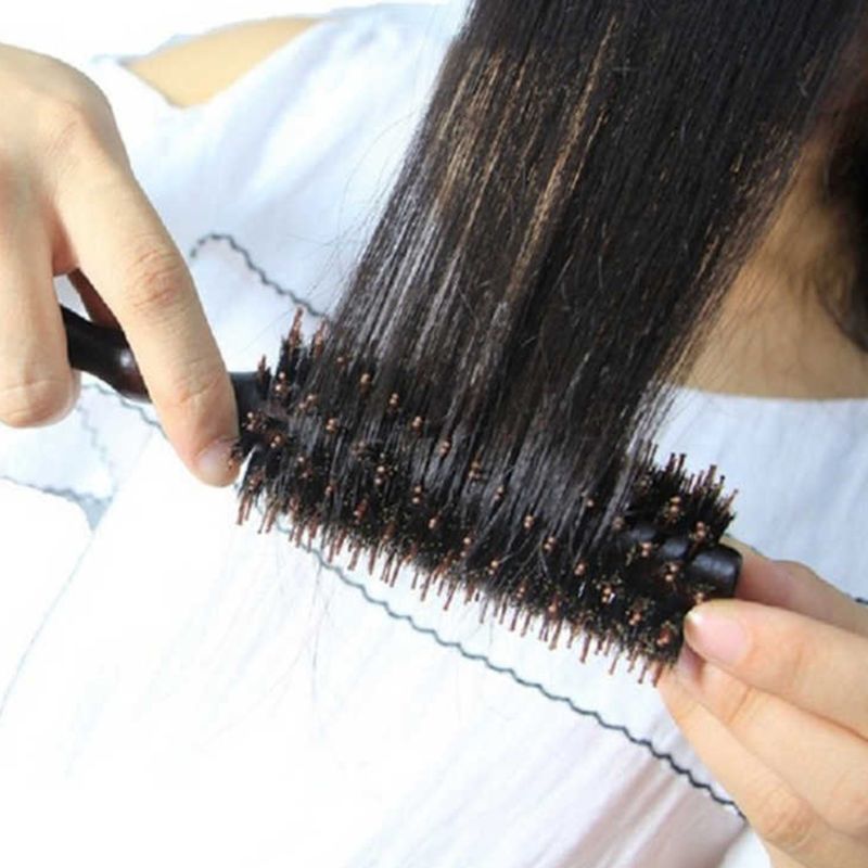 6 tipos de sarja reta pente de cabelo natural de cerdas de javali escova de rolamento redondo barril soprando curling diy cabeleireiro estilo ferramenta