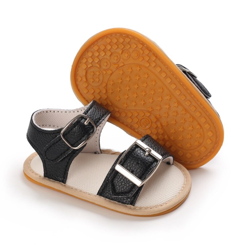 Bebê recém-nascido verão sandálias infantil menino menina sapatos de borracha sola macia antiderrapante da criança primeiro walker bebê berço sapatos 0-18 meses: Black / 7-12 meses