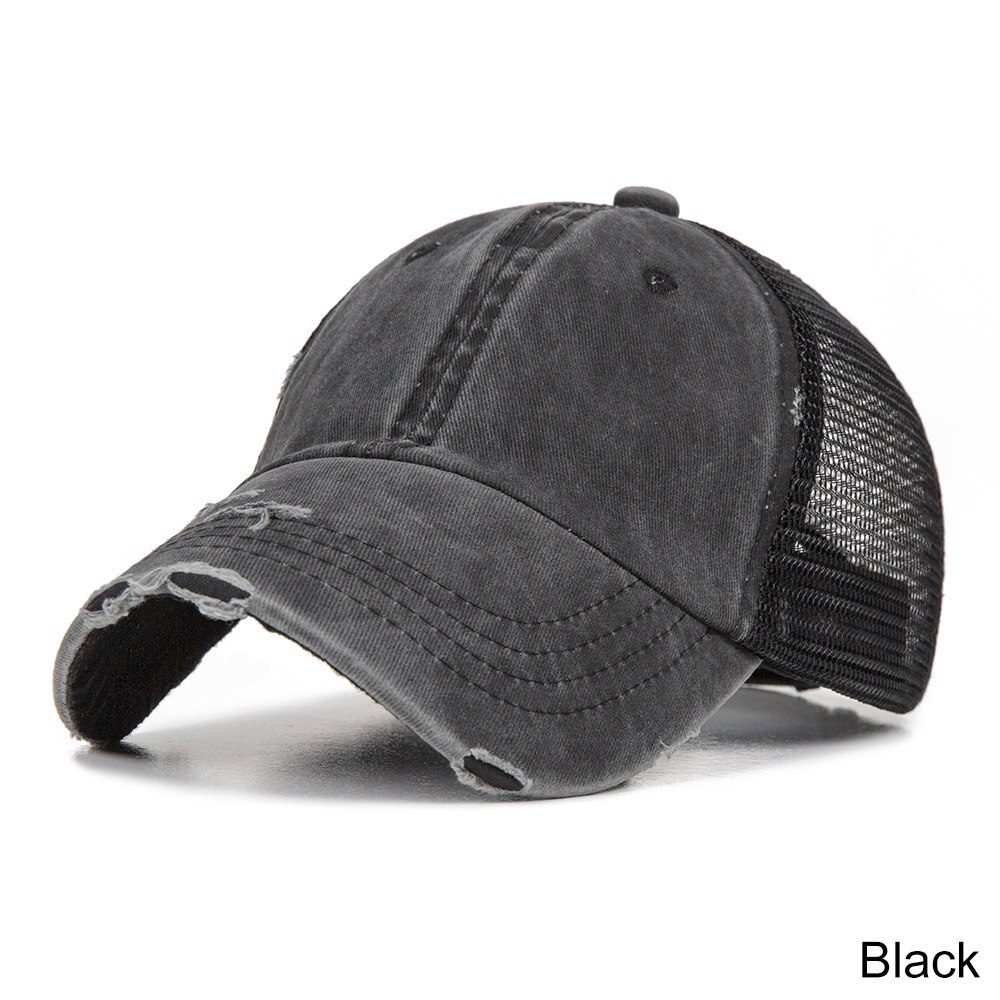 Truenjoy sommer kvinder mesh hestehale baseball cap snapback kasketter til kvindelig sport hat dame ben gorras: Sort