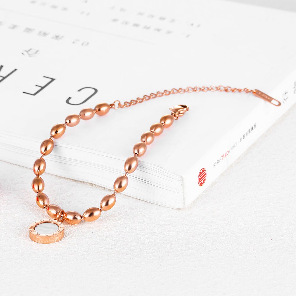 Lokaer chiffres romains acier inoxydable Bracelets pour femme accessoires perles chaîne breloque noir acrylique bijoux B17098