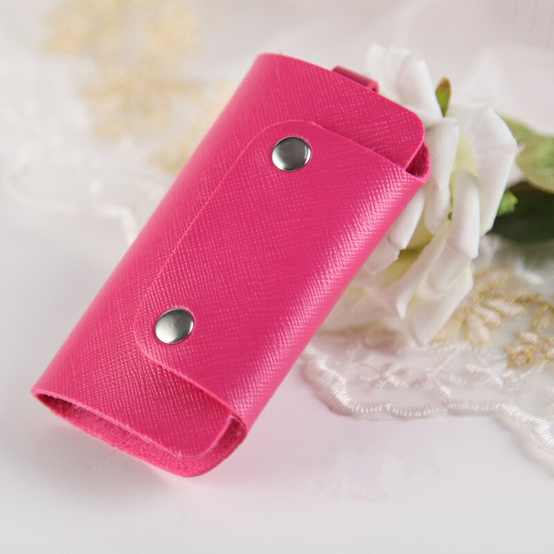 1Pc Pu Leather Key Houders Draagbare Auto Sleutelhanger Huishoudster Opbergtas Case Eenvoudige Casual Effen Kleur Unisex Portefeuilles Cover: Rose Red