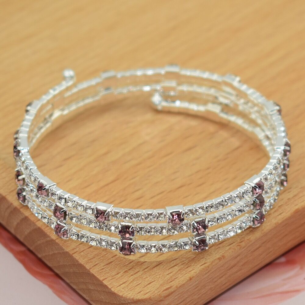 6-color Crystal Bracelet Blue, Red, White Three-row Stretch Bracelet Bride Wedding Rhinestone Bracelet Party Jewelry