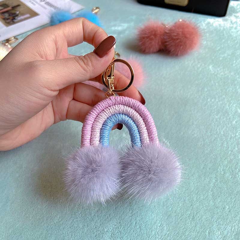 Gewebte regenbogen-schlüsselanhänger für damen, boho-stil, handgefertigter schlüsselhalter, schlüsselring, makramee-taschenanhänger, Auto-anhänger-schmuck
