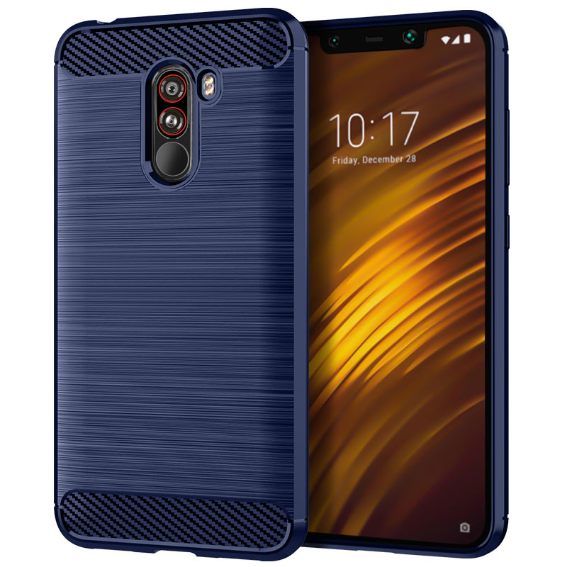 Silikon Fall für Mi Pocophone F1 Luxus Carbon Faser Fall für poco telefon f1 Matte Stoßfest Telefon Zurück Abdeckung Coque Fundas: Blau