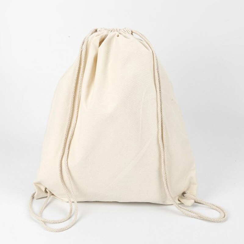 Canvas Tas Schouders Trekkoord Bundel Zakken Winkelen Student Rugzak Tas Katoenen Zakje: White