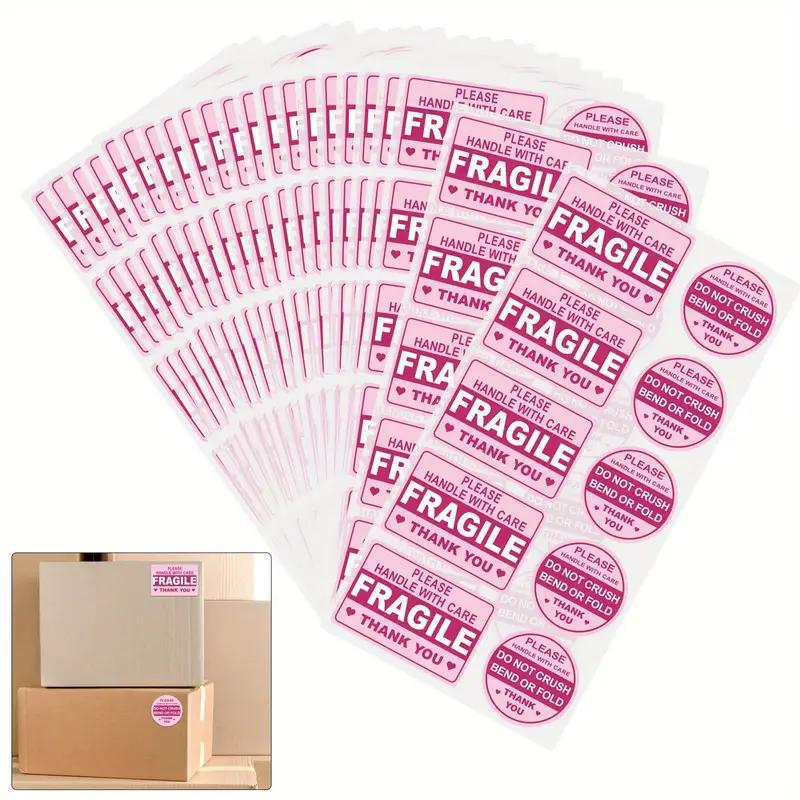 100 Stuks Roze Kwetsbare Item Waarschuwingslabel, Zelfklevende Kwetsbare Goederen Gebruik Precautions Sticker Voor Kartonnen Envelop Doos