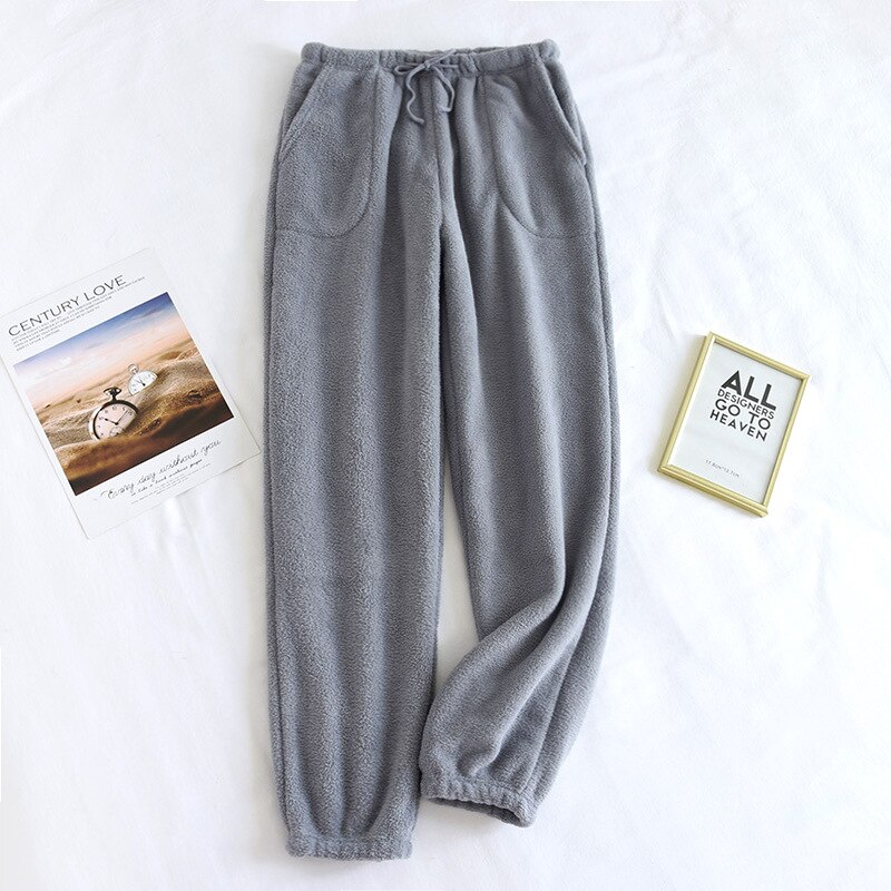 Pantalones de Casa gruesos y cálidos para mujer, ropa de dormir de terciopelo para parejas, de talla grande, suelta, de pijama, para invierno,: Women Gray / M