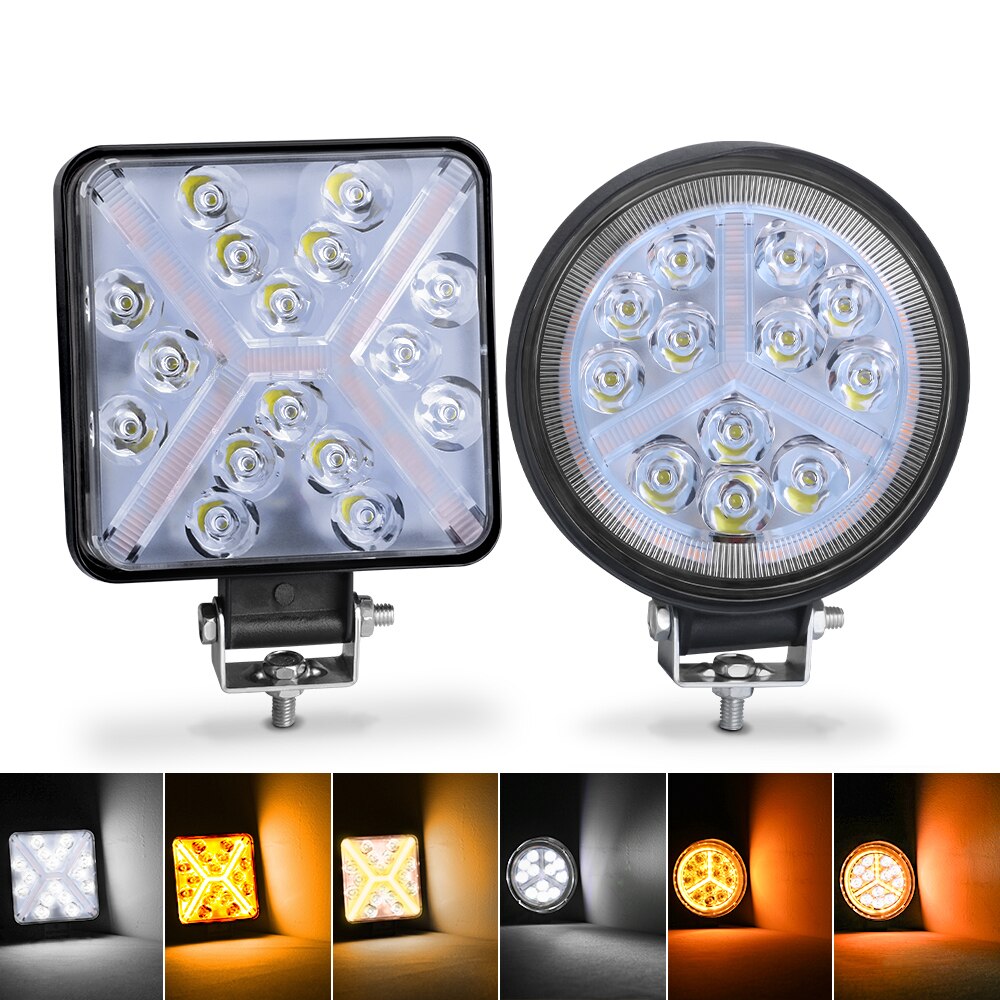 Led Work Light Bar 48W 16 barra Square Round Spotlight DRL Car Light For 4x4 led bar offroad SUV ATV Truck Excavator White Amber